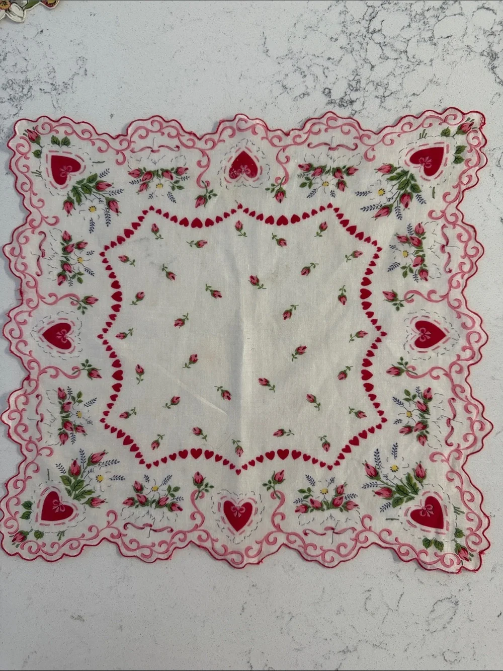 Vintage Burmel as seen in Vogue 2pc Floral Cotton Handkerchief Set - Green/Pink